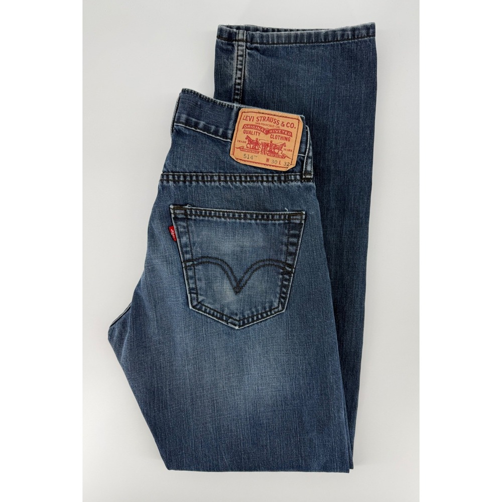 Levis 514 Jeans Mens 30x32 Blue Slim Straight 100% Cotton Fade Denim Pants